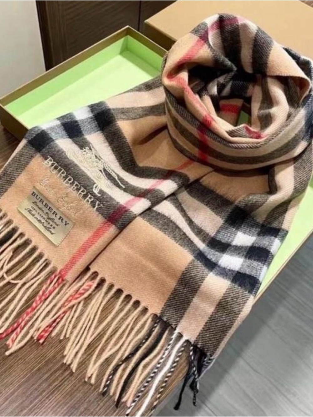 Authentic ! Burberry Beige Check Cashmere Scarf- comes with box
